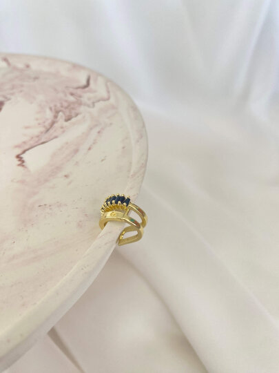 2' li Halka Siyah Taşlı Earcuff - Gold Renk - 2