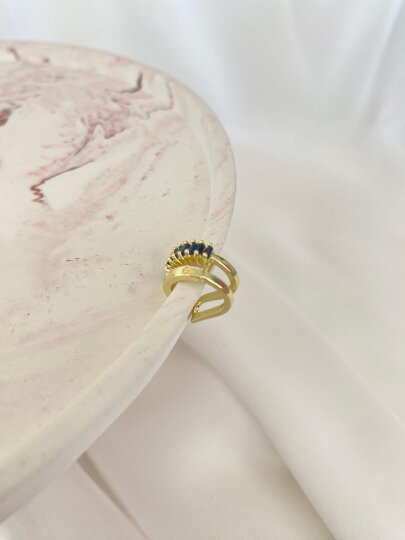 2' li Halka Siyah Taşlı Earcuff - Gold Renk - 3