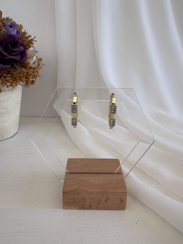 2 Taşlı Altıgen Küpe  - 1