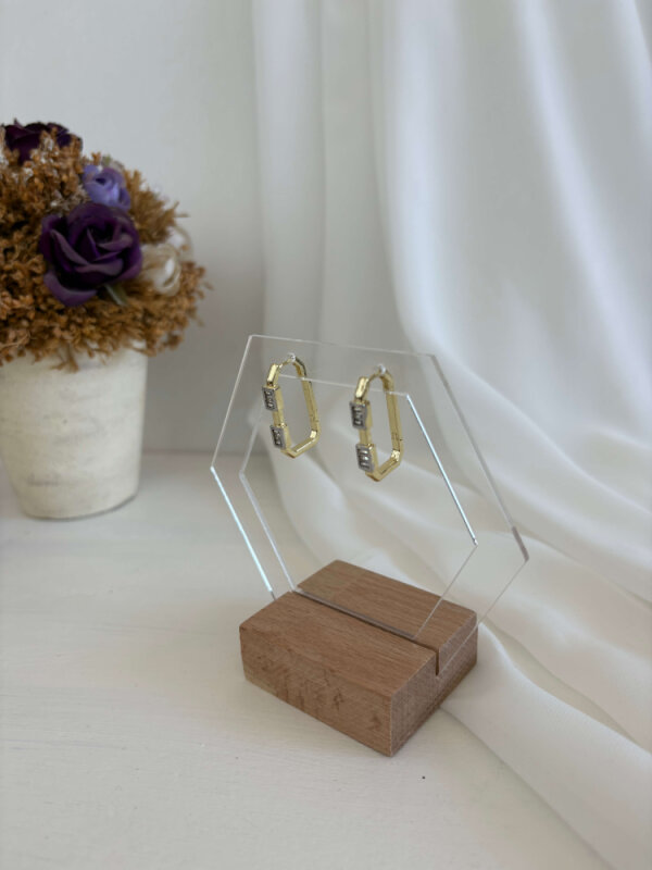 2 Taşlı Altıgen Küpe  - 2