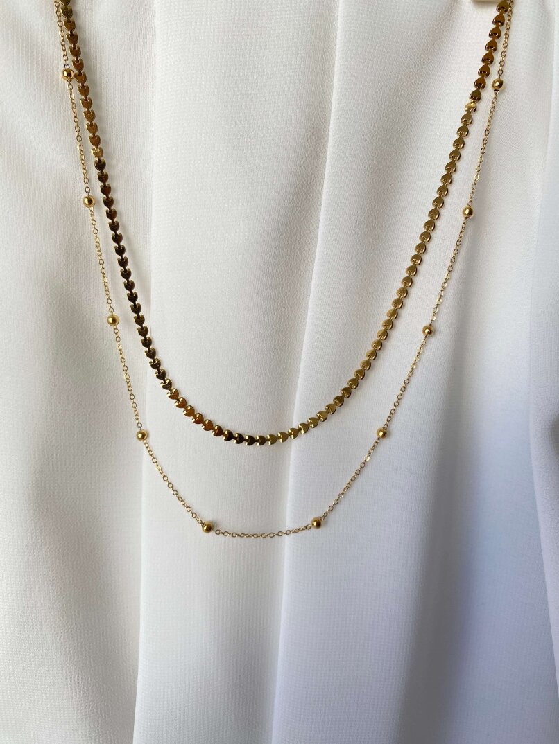 2'li Kalpli ve Dorika Zincir Detaylı Kolye - 1