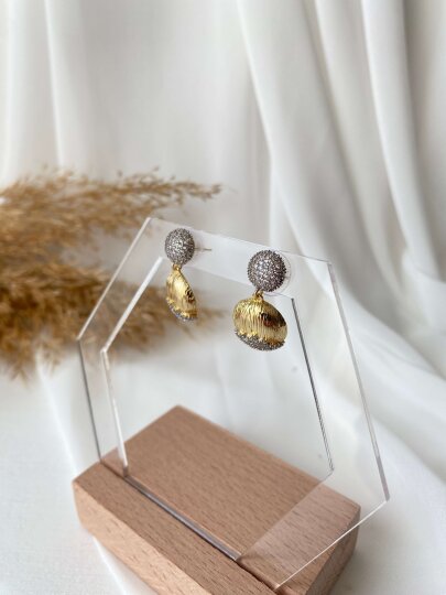 2'li Taş Montür Detaylı Daire Küpe - 2