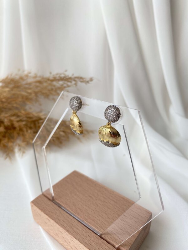 2'li Taş Montür Detaylı Daire Küpe - 2