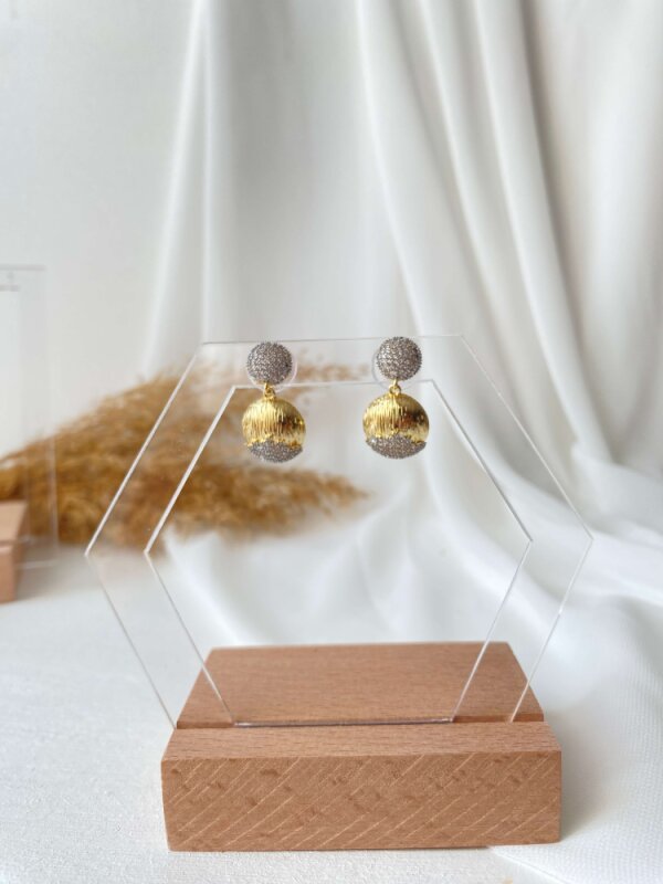 2'li Taş Montür Detaylı Daire Küpe - 1