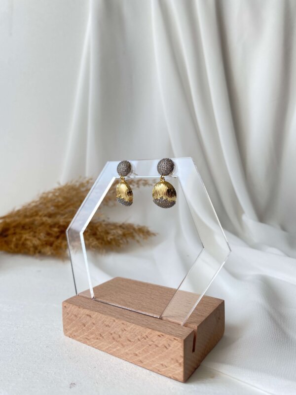 2'li Taş Montür Detaylı Daire Küpe - 3