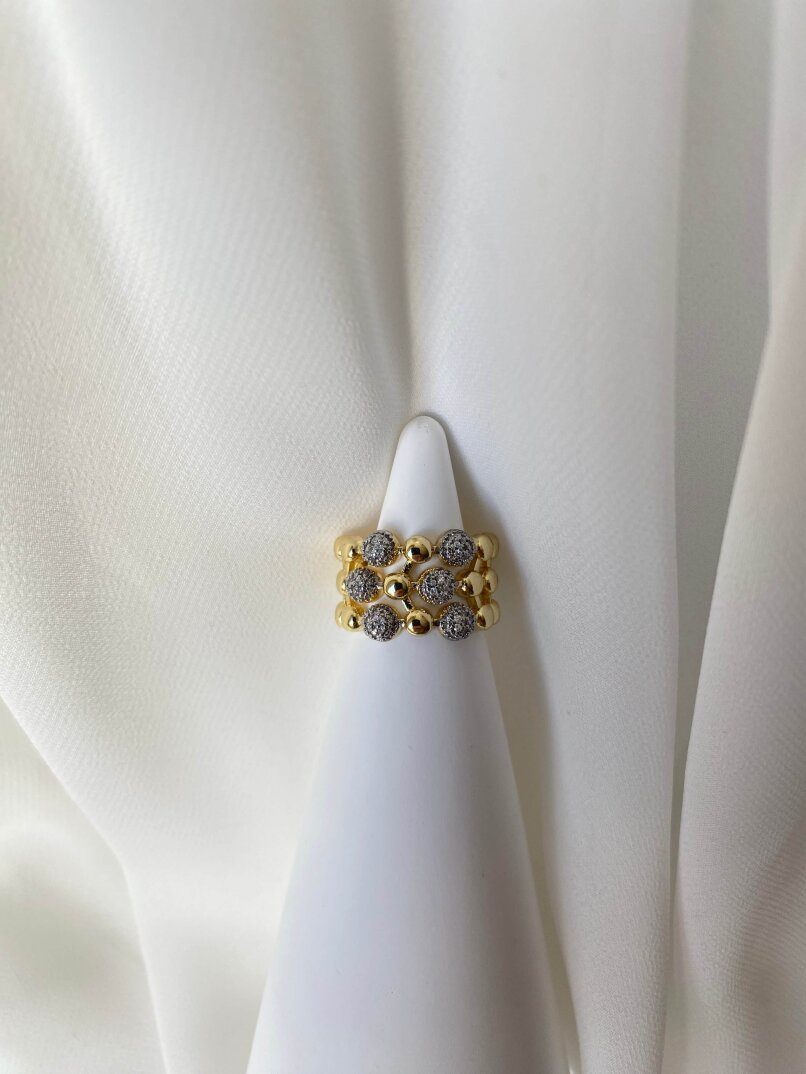 3 Sıra Top Taşlı Yüzük-Gold  - 1