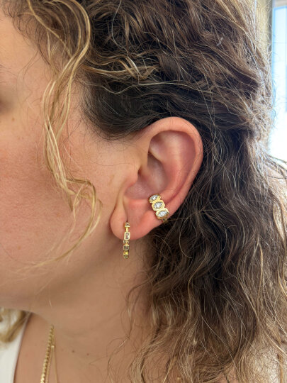 3 Taşlı Halka Earcuff - Gold - 3