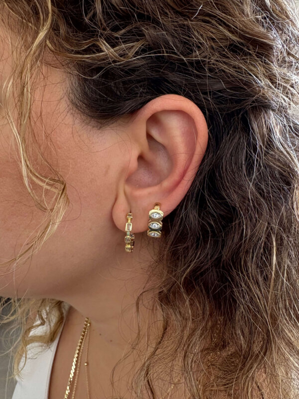 3 Taşlı Halka Earcuff - Gold - 4