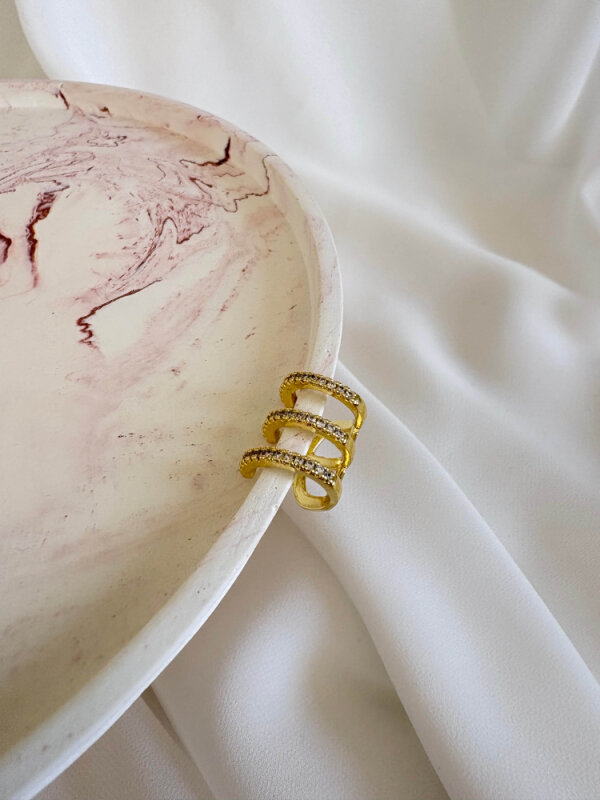 3'lü Halka Taşlı Earcuff - Gold Renk - 2