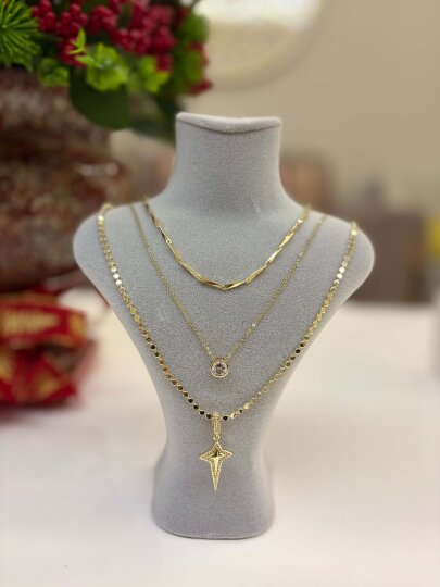3'lü Kuzey Yıldızı ve Taşlı Kolye Seti  - 2