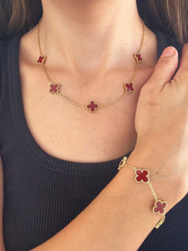 5'li Yonca Kolye - Bordo - 2