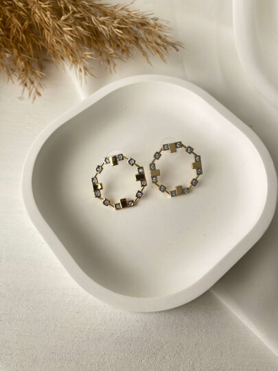 Altıgen Taşlı Küpe - Gold Renk - 5