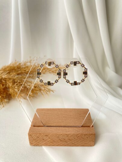 Altıgen Taşlı Küpe - Gold Renk