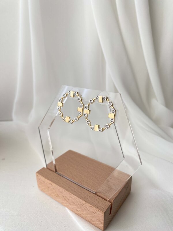 Altıgen Taşlı Küpe - Gold Renk - 3