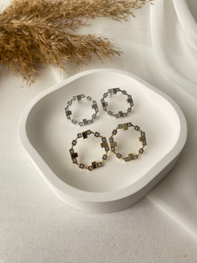 Altıgen Taşlı Küpe - Gümüş Renk - 4