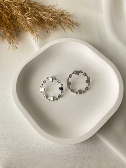 Altıgen Taşlı Küpe - Gümüş Renk - 3