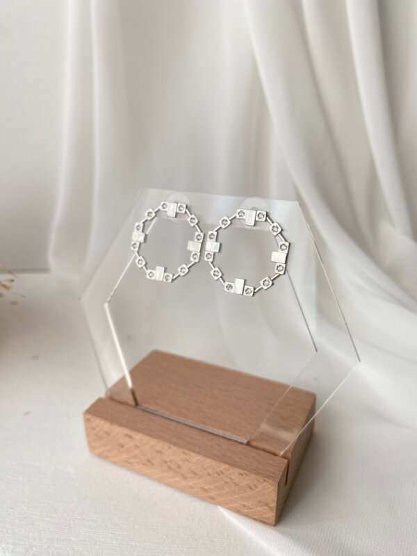 Altıgen Taşlı Küpe - Gümüş Renk - 2