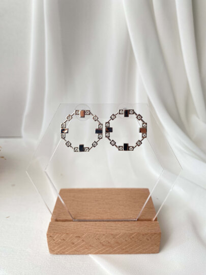 Altıgen Taşlı Küpe - Gümüş Renk