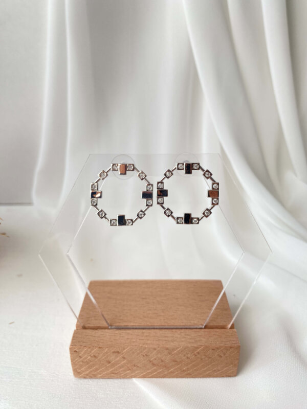 Altıgen Taşlı Küpe - Gümüş Renk - 1