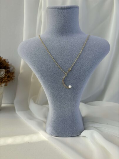 Ay Yıldızlı İncili Kolye - Gold