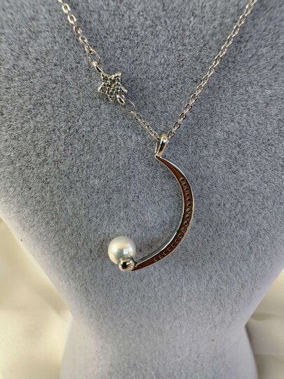 Ay Yıldızlı İncili Kolye - Gümüş 