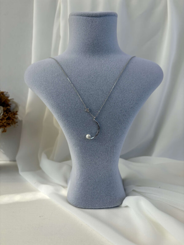 Ay Yıldızlı İncili Kolye - Gümüş  - 2