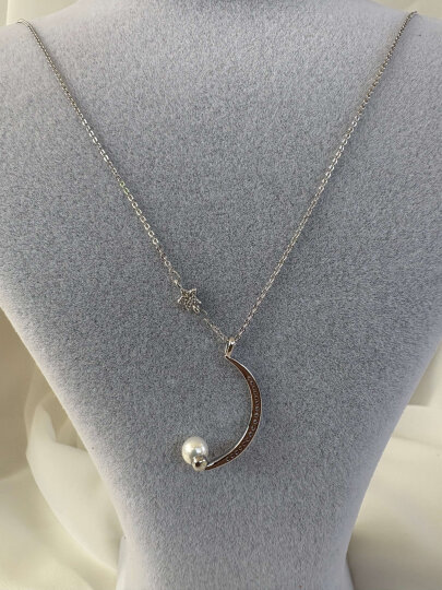 Ay Yıldızlı İncili Kolye - Gümüş  - 3