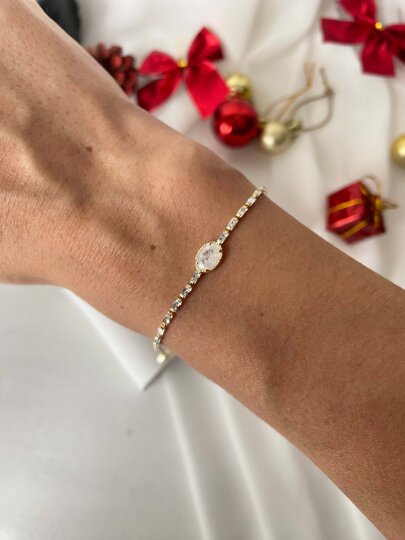 Beyaz Oval Taşlı Çıtır Bileklik - 3