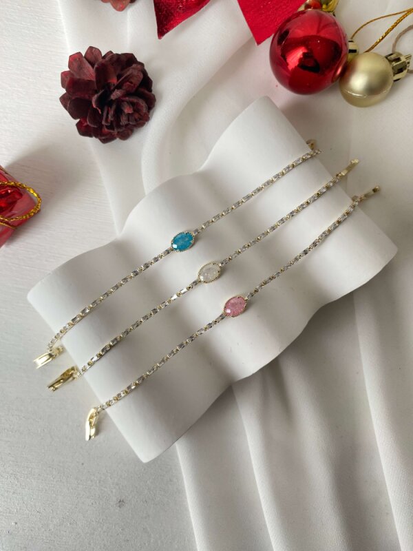 Beyaz Oval Taşlı Çıtır Bileklik - 2