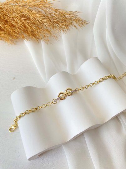 Çift Halkalı Taş Detaylı Zincir Bileklik