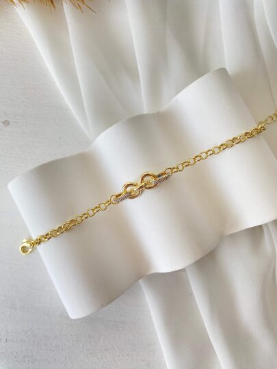 Çift Halkalı Taş Detaylı Zincir Bileklik - 2