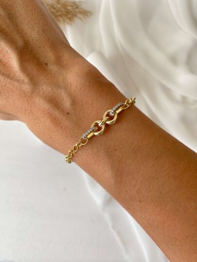 Çift Halkalı Taş Detaylı Zincir Bileklik - 3