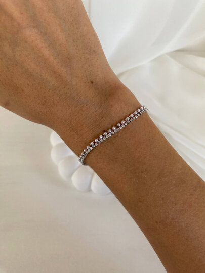 Çift Zincirli İncili Bileklik - Gümüş - 2