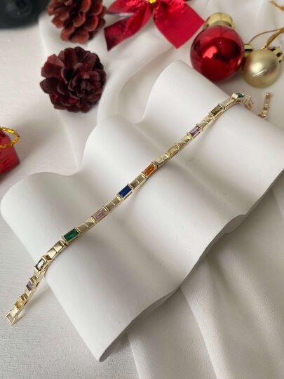 Çok Renkli Dikdörtgen Taşlı Bileklik 
