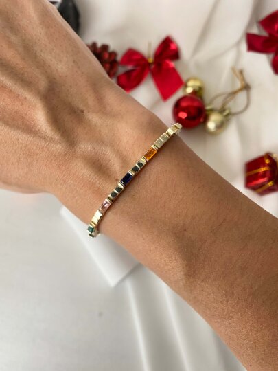 Çok Renkli Dikdörtgen Taşlı Bileklik  - 3