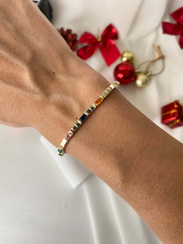 Çok Renkli Dikdörtgen Taşlı Bileklik  - 3