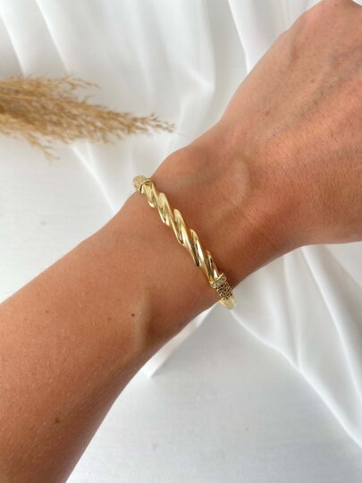 Dalgalı ve Taşlı Kelepçe - Gold - 2