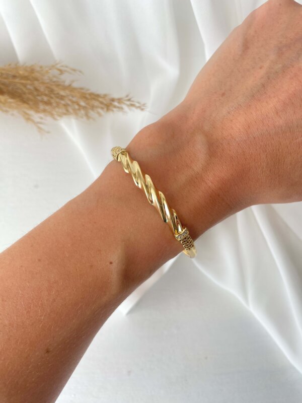 Dalgalı ve Taşlı Kelepçe - Gold - 2