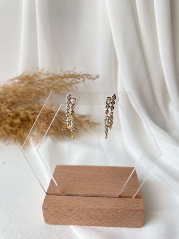 Damla-Kare Taşlı Sallantılı Küpe - 1