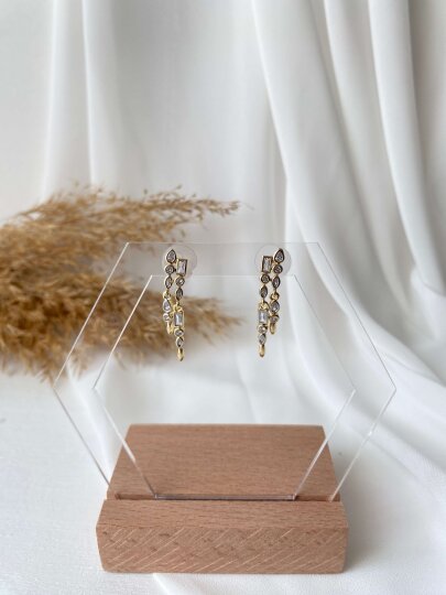 Damla-Kare Taşlı Sallantılı Küpe - 2