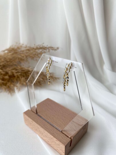 Damla-Kare Taşlı Sallantılı Küpe - 3