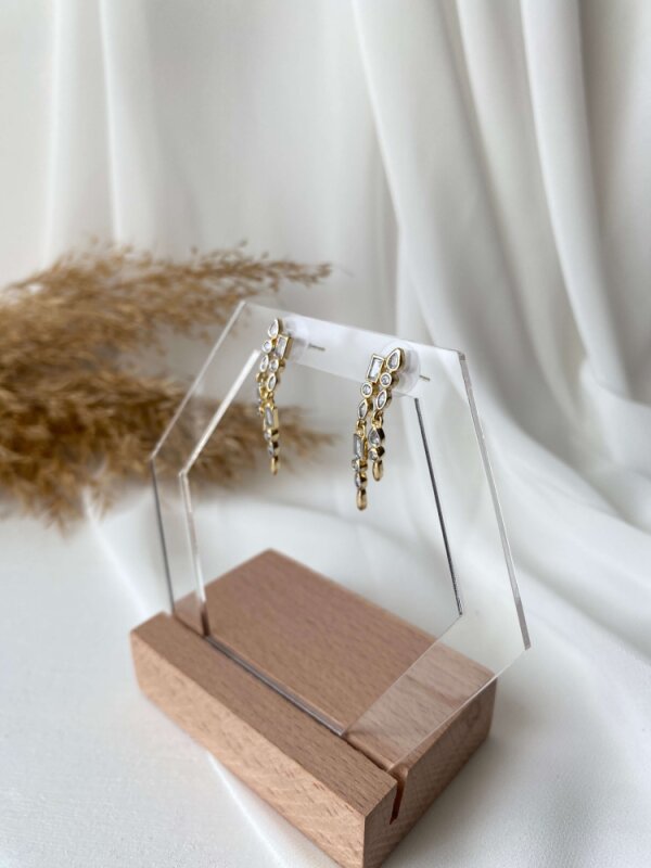 Damla-Kare Taşlı Sallantılı Küpe - 3