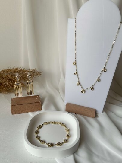 Damla-Yuvarlak-Dikdörtgen Taşlı Kolye - 4