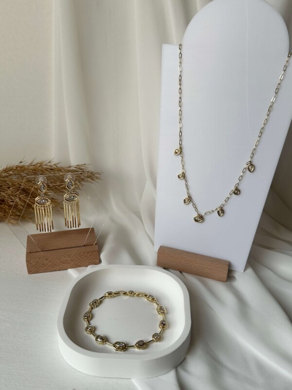 Damla-Yuvarlak-Dikdörtgen Taşlı Kolye - 4