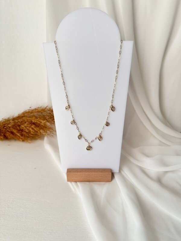 Damla-Yuvarlak-Dikdörtgen Taşlı Kolye - 1