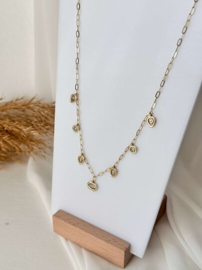 Damla-Yuvarlak-Dikdörtgen Taşlı Kolye - 2