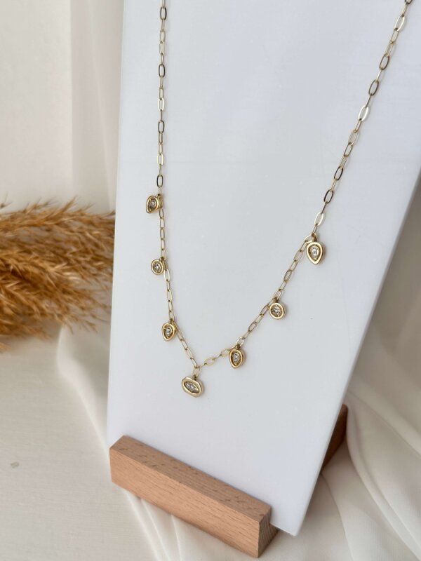 Damla-Yuvarlak-Dikdörtgen Taşlı Kolye - 2