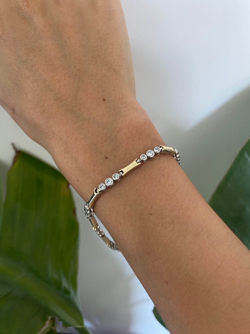 Dikdörtgen - 3 Taşlı Çift Renk Özel Seri Bileklik - 1