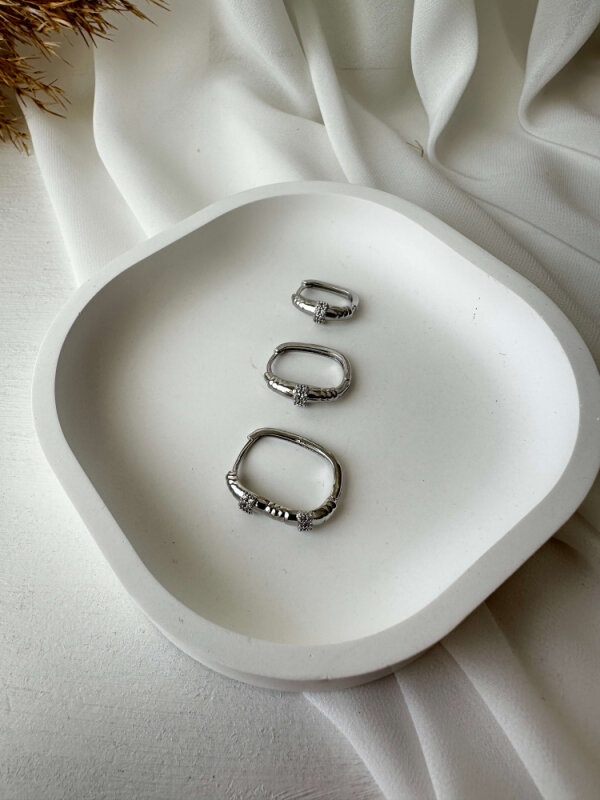 Dikdörtgen Taş Detaylı 3'lü Halka Küpe - Gümüş Renk - 2