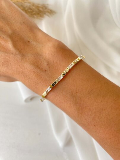 Dikdörtgen Taş Detaylı Ezme Bileklik - 3